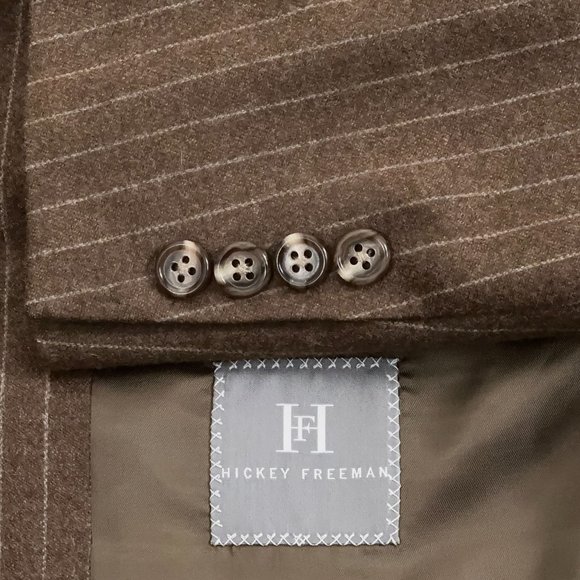 Hickey Freeman Madison Worsted Wool Pinstripe Blazer in Brown Men's Size 44R - Picture 1 of 9
